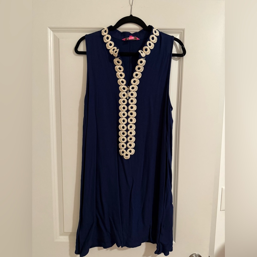 Lilly Pulitzer Navy Sleeveless Mini Dress with White Embellished V-Neck